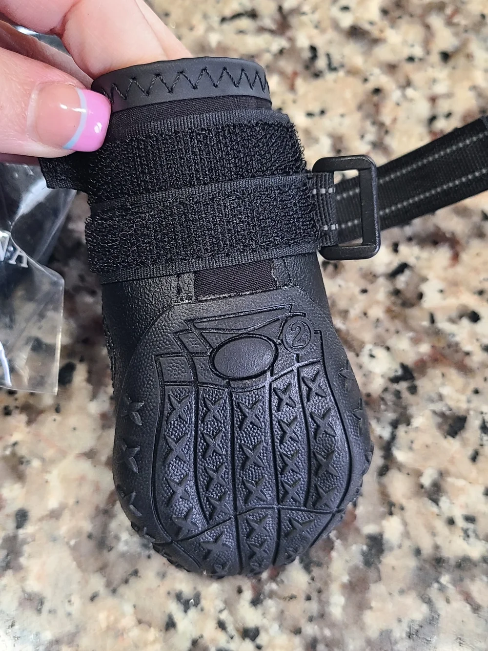 Size 2 Black Dog Boots with Yellow Paw Accent